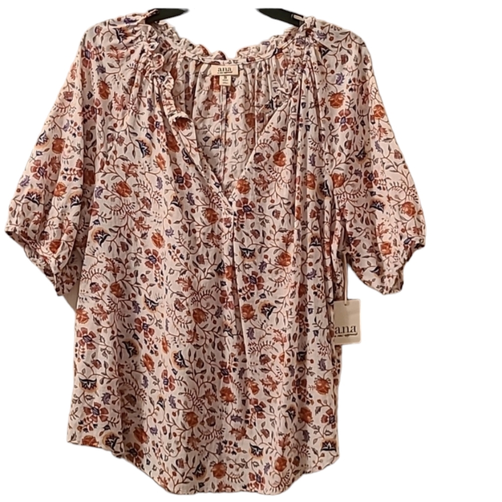 A.N.A. WOMEN'S RED & WHITE FLORAL PLUS SIZE PEASANT TOP SIZE 0X WOMAN - Picture 2 of 16